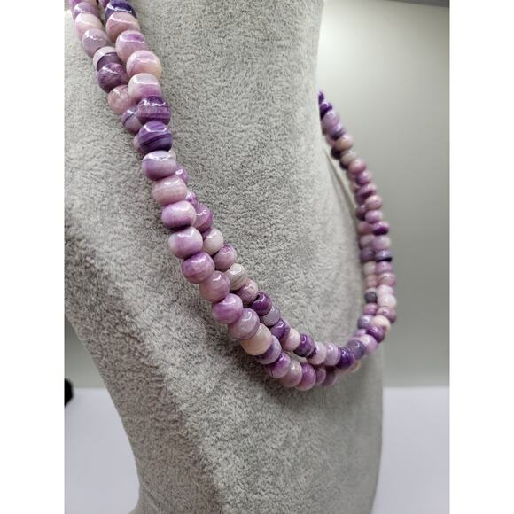 Long Purple Banded Agate  Beaded Necklace 8.5mm Polished Gemstone Strand - Picture 8 of 12